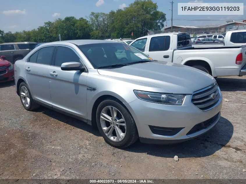 2016 Ford Taurus Sel VIN: 1FAHP2E93GG119203 Lot: 40023573