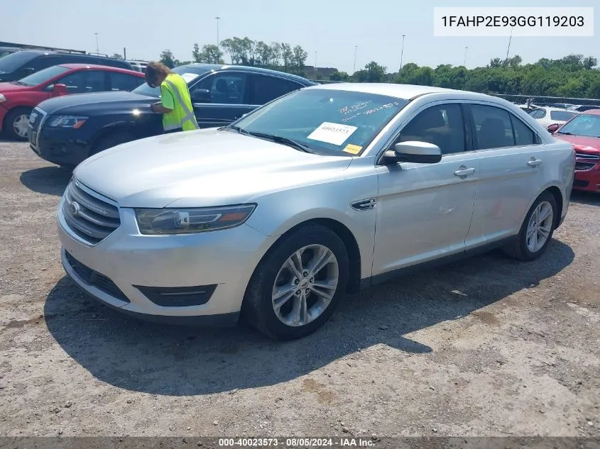 2016 Ford Taurus Sel VIN: 1FAHP2E93GG119203 Lot: 40023573