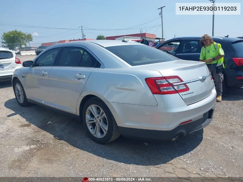 2016 Ford Taurus Sel VIN: 1FAHP2E93GG119203 Lot: 40023573