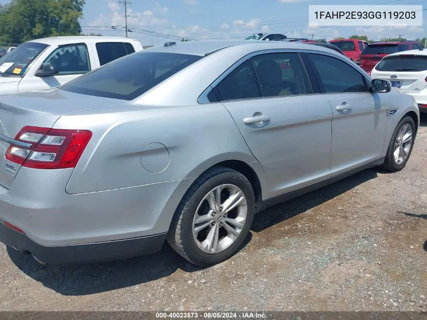 2016 Ford Taurus Sel VIN: 1FAHP2E93GG119203 Lot: 40023573