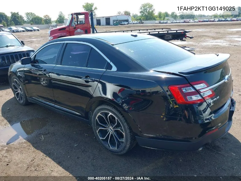 2016 Ford Taurus Sho VIN: 1FAHP2KT1GG149025 Lot: 40205157