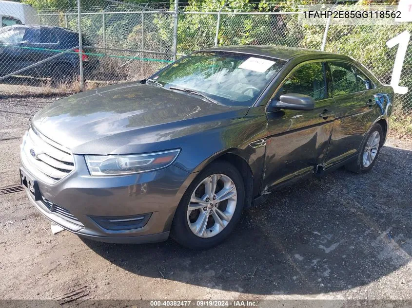 2016 Ford Taurus Sel VIN: 1FAHP2E85GG118562 Lot: 40382477