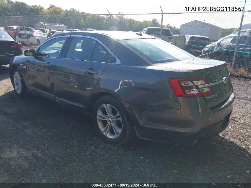 1FAHP2E85GG118562 2016 Ford Taurus Sel