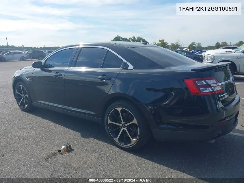 2016 Ford Taurus Sho VIN: 1FAHP2KT2GG100691 Lot: 40388522