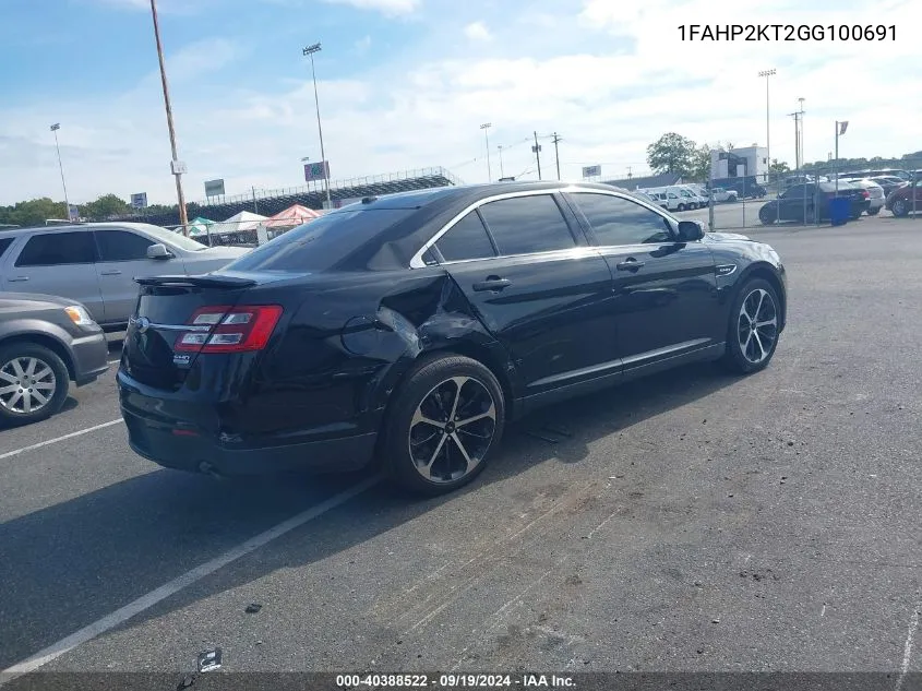 2016 Ford Taurus Sho VIN: 1FAHP2KT2GG100691 Lot: 40388522