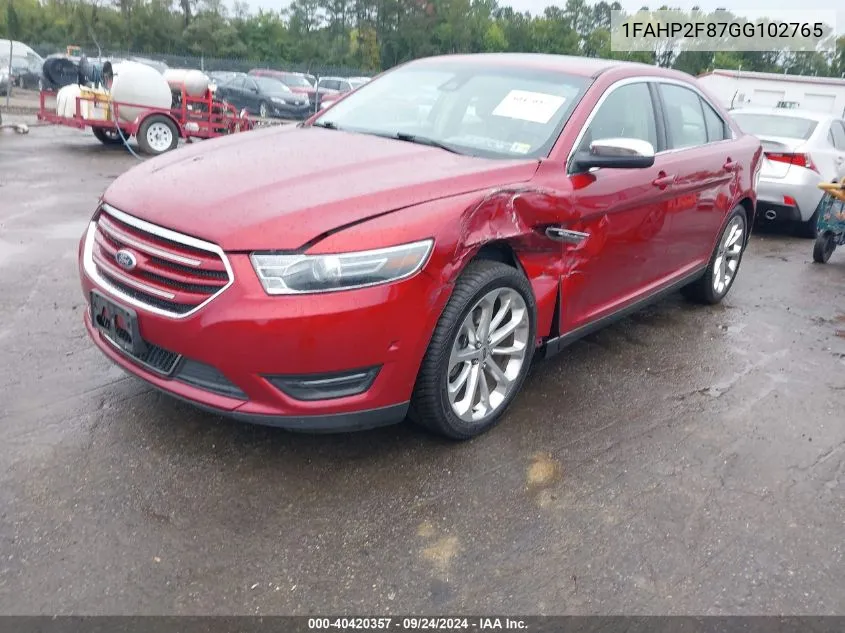 2016 Ford Taurus Limited VIN: 1FAHP2F87GG102765 Lot: 40420357