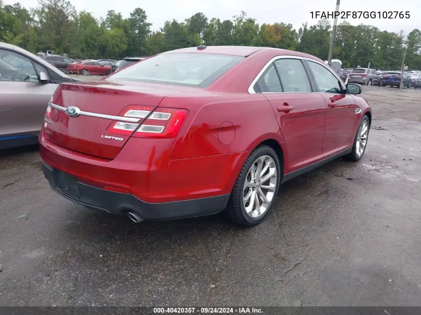 2016 Ford Taurus Limited VIN: 1FAHP2F87GG102765 Lot: 40420357