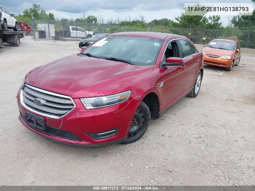 2017 Ford Taurus Sel VIN: 1FAHP2E81HG138793 Lot: 39917273