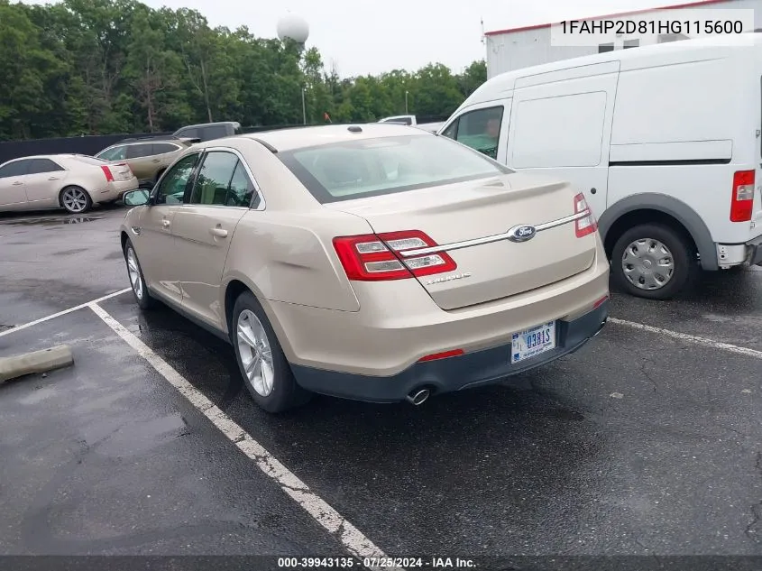 2017 Ford Taurus Se VIN: 1FAHP2D81HG115600 Lot: 39943135