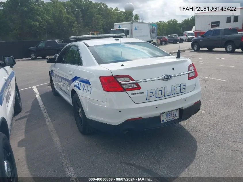 2018 Ford Taurus Police Interceptor VIN: 1FAHP2L81JG143422 Lot: 40050859