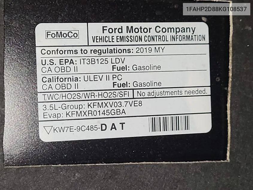 1FAHP2D88KG108537 2019 Ford Taurus Se