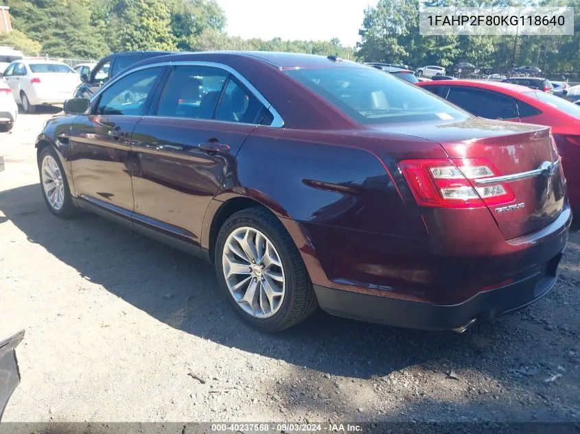 2019 Ford Taurus Limited VIN: 1FAHP2F80KG118640 Lot: 40237568