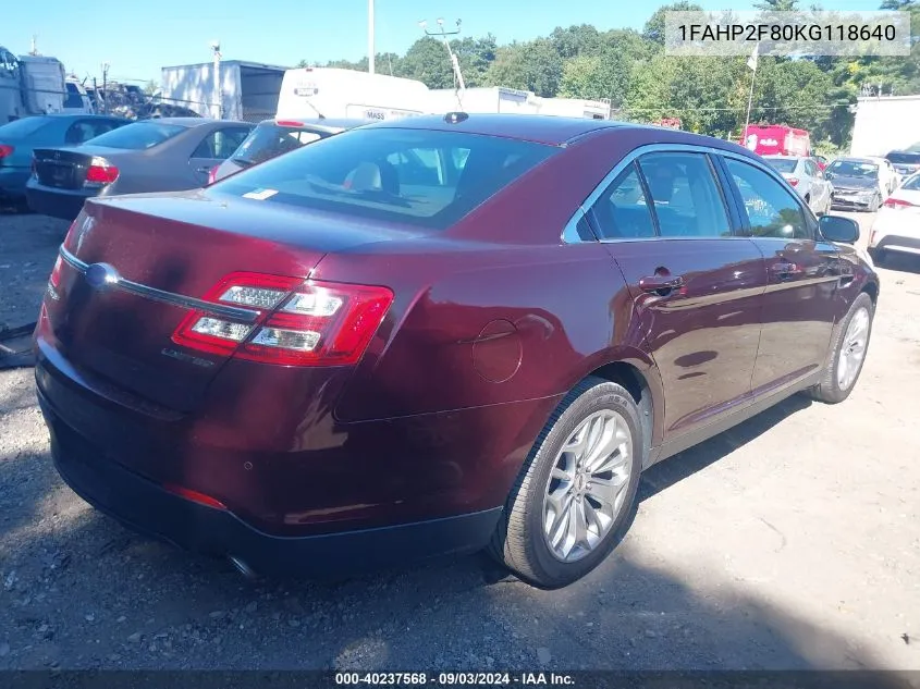 2019 Ford Taurus Limited VIN: 1FAHP2F80KG118640 Lot: 40237568