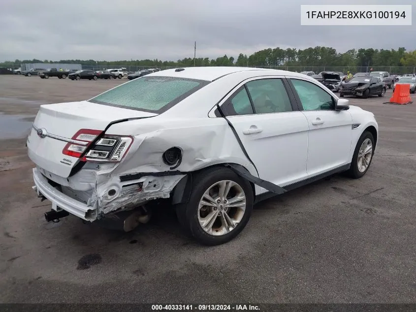 2019 Ford Taurus Sel VIN: 1FAHP2E8XKG100194 Lot: 40333141