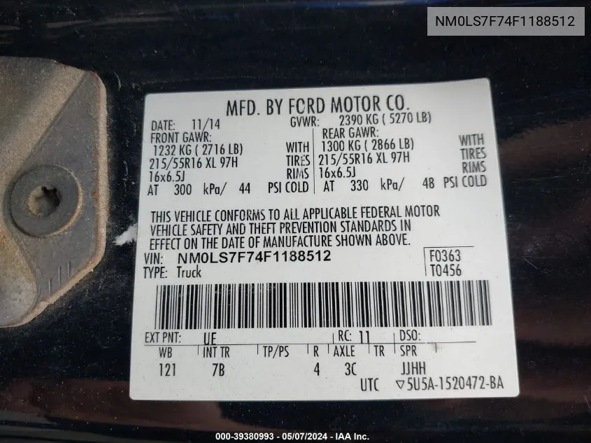 NM0LS7F74F1188512 2015 Ford Transit Connect Xlt