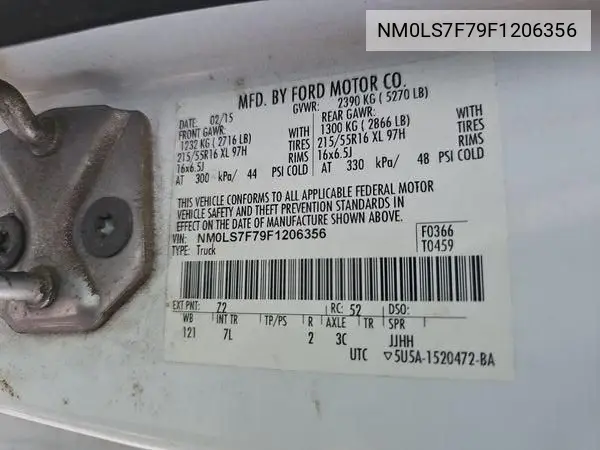 NM0LS7F79F1206356 2015 Ford Transit Connect Xlt