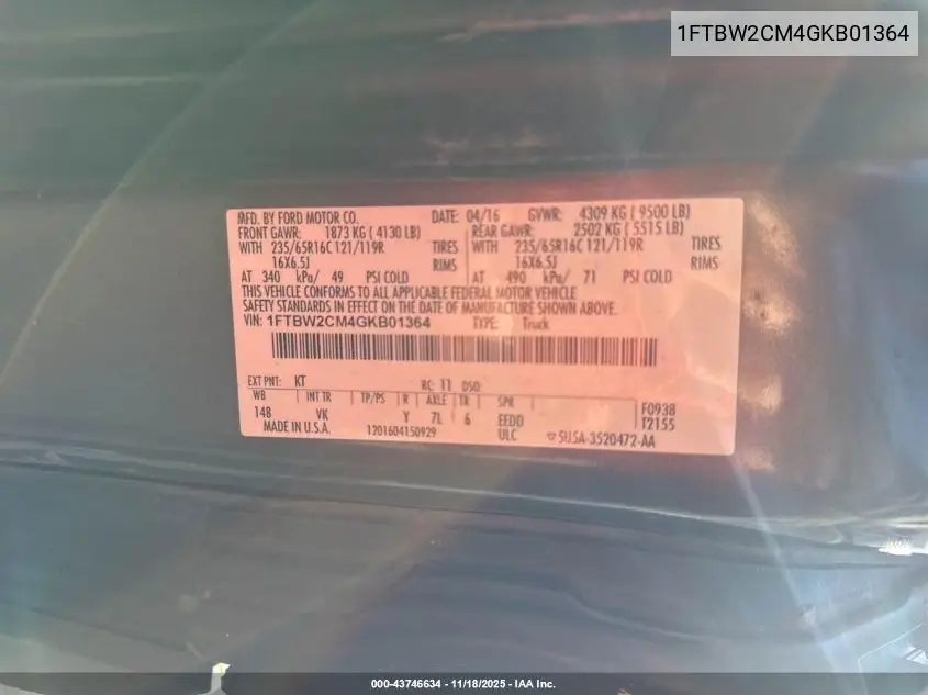 1FTBW2CM4GKB01364 2016 Ford Transit-350