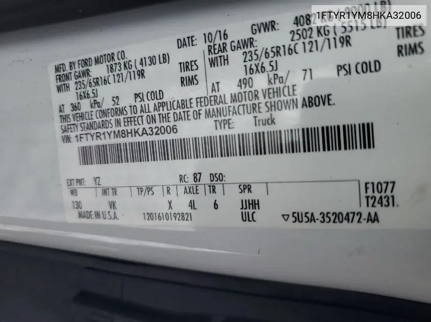 1FTYR1YM8HKA32006 2017 Ford Transit-250