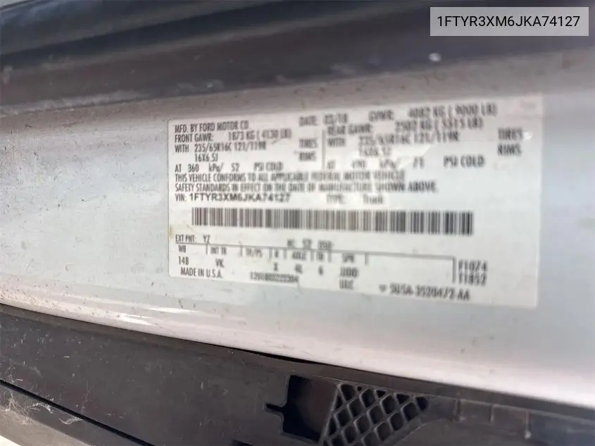 1FTYR3XM6JKA74127 2018 Ford Transit-250