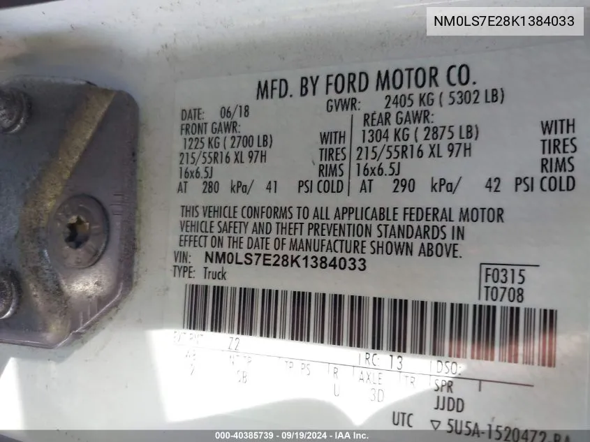 NM0LS7E28K1384033 2019 Ford Transit Connect Xl