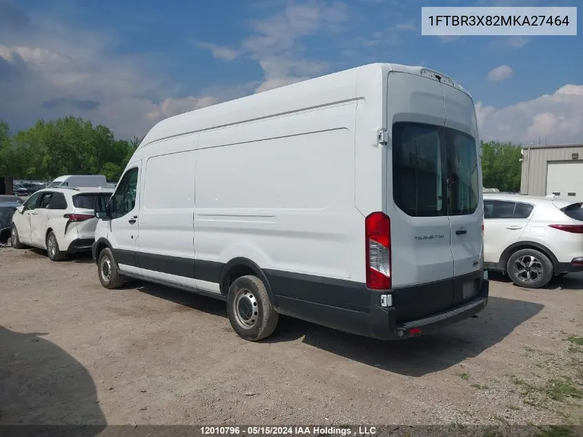 2021 Ford Transit T-250 VIN: 1FTBR3X82MKA27464 Lot: 12010796