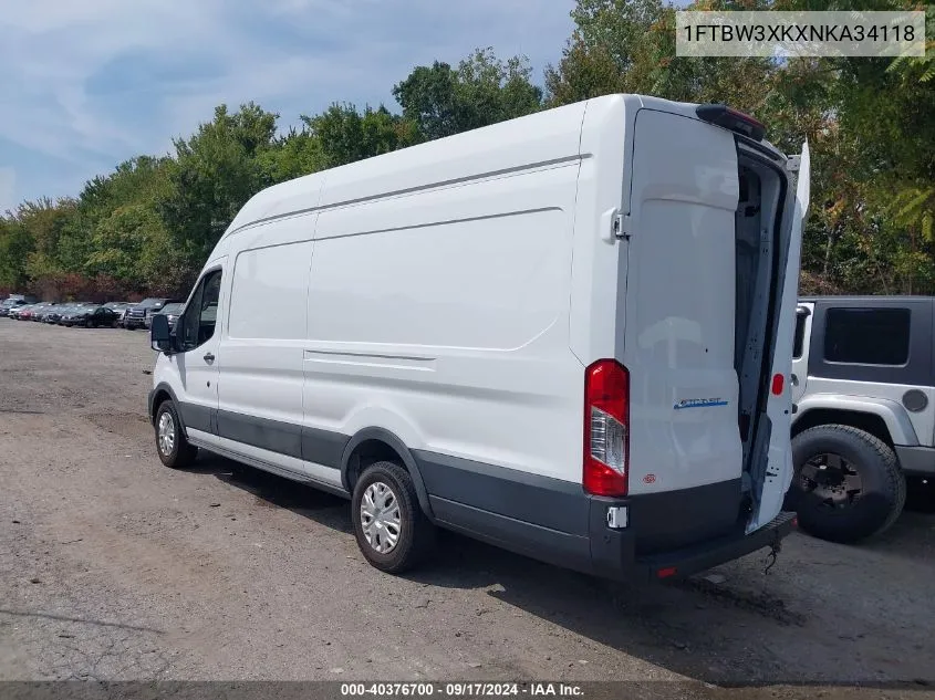 2022 Ford E-Transit-350 Cargo Van VIN: 1FTBW3XKXNKA34118 Lot: 40376700