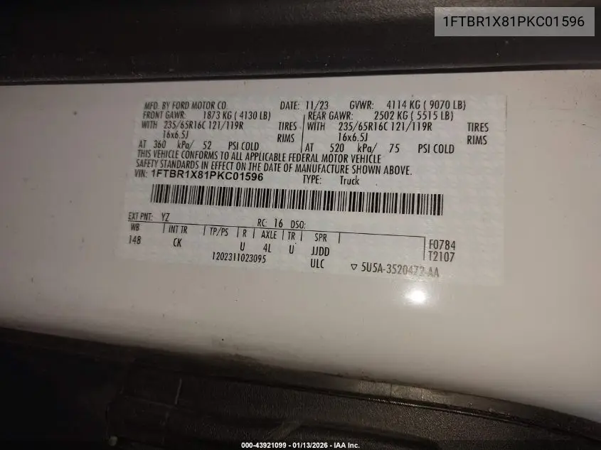 1FTBR1X81PKC01596 2023 Ford Transit-250