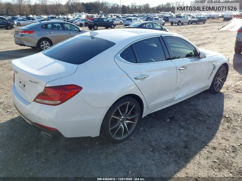 KMTG34LE0MU071526 2021 Genesis G70 3.3T Awd