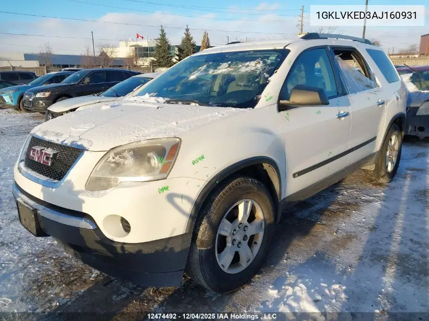 1GKLVKED3AJ160931 2010 GMC Acadia Sle