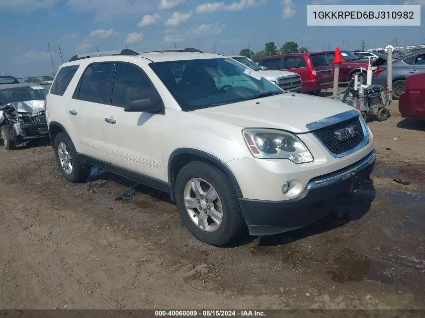 1GKKRPED6BJ310982 2011 GMC Acadia Sle