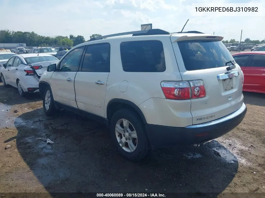 1GKKRPED6BJ310982 2011 GMC Acadia Sle