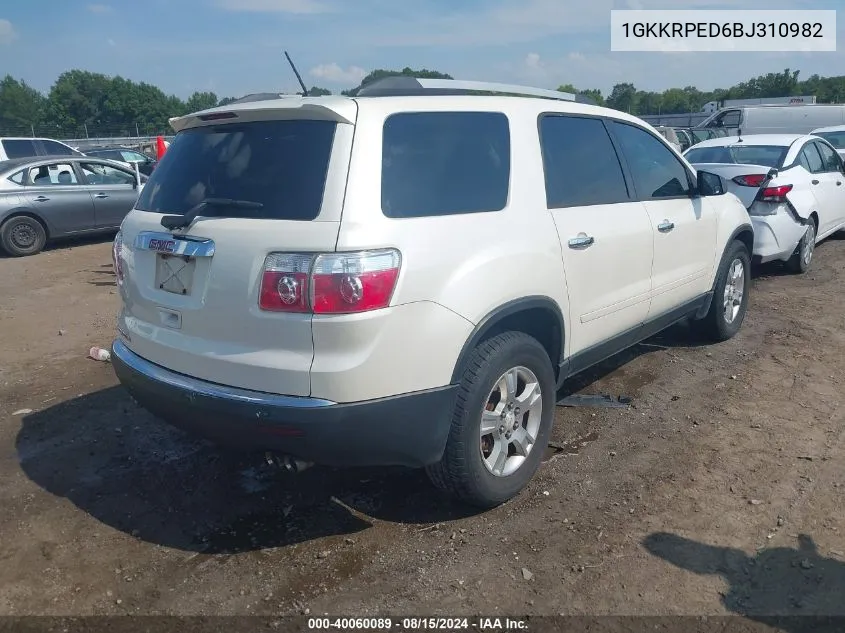 1GKKRPED6BJ310982 2011 GMC Acadia Sle