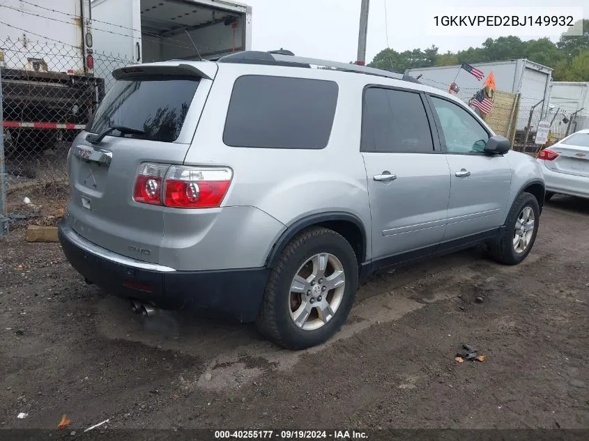 1GKKVPED2BJ149932 2011 GMC Acadia Sle