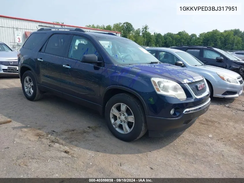 1GKKVPED3BJ317951 2011 GMC Acadia Sle