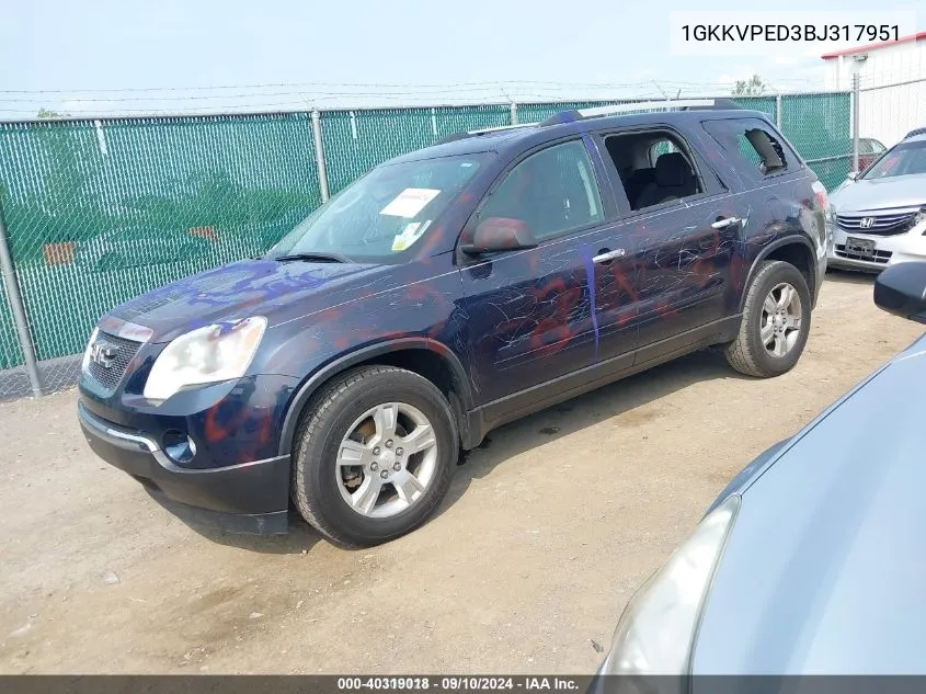 1GKKVPED3BJ317951 2011 GMC Acadia Sle