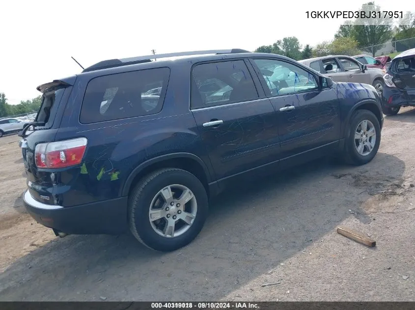 1GKKVPED3BJ317951 2011 GMC Acadia Sle