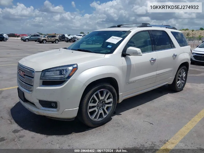 1GKKRTKD5EJ274932 2014 GMC Acadia Denali