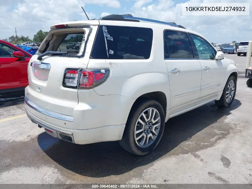 1GKKRTKD5EJ274932 2014 GMC Acadia Denali