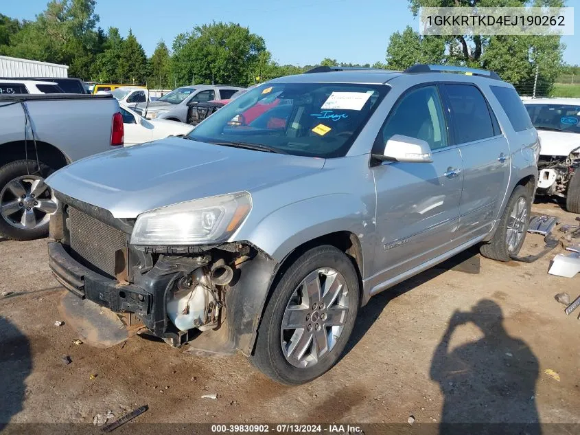 1GKKRTKD4EJ190262 2014 GMC Acadia Denali