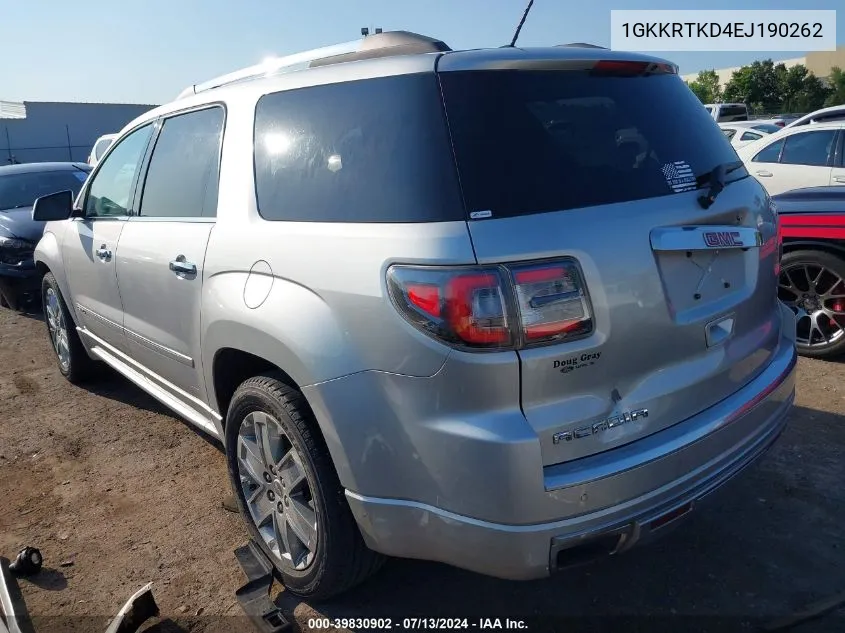 1GKKRTKD4EJ190262 2014 GMC Acadia Denali