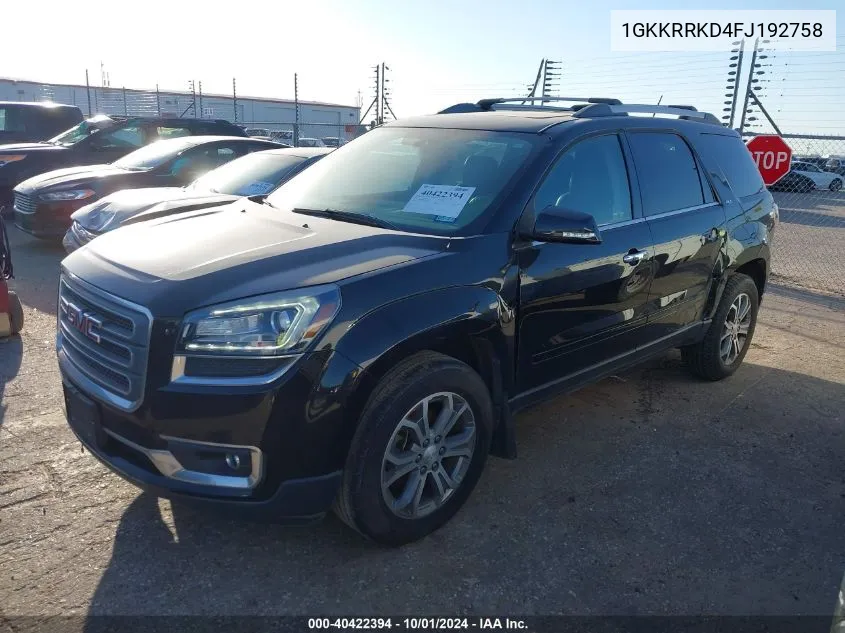 1GKKRRKD4FJ192758 2015 GMC Acadia Slt-1