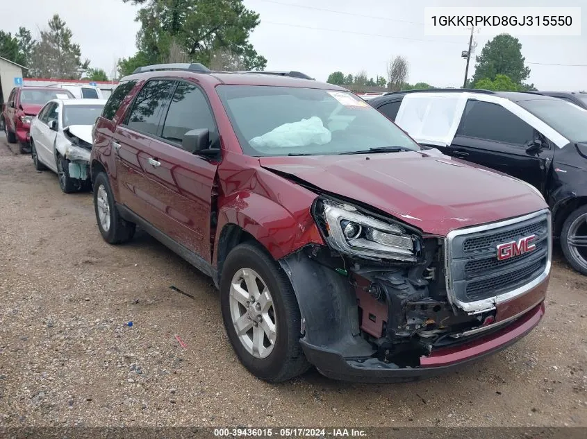 1GKKRPKD8GJ315550 2016 GMC Acadia Sle-2