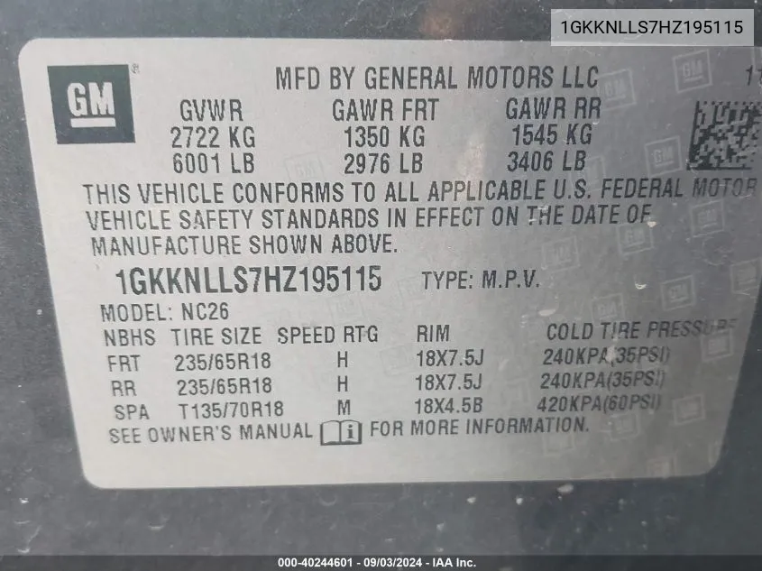 1GKKNLLS7HZ195115 2017 GMC Acadia Sle-2