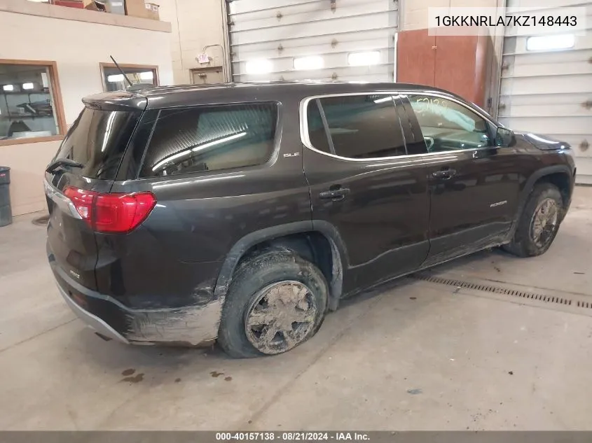 1GKKNRLA7KZ148443 2019 GMC Acadia Sle