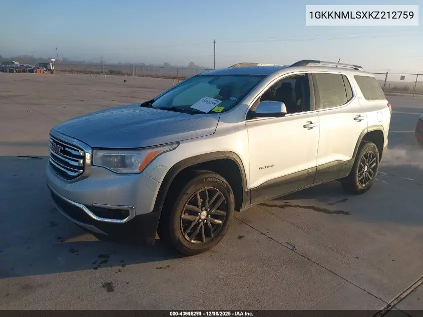 1GKKNMLSXKZ212759 2019 GMC Acadia Slt-1