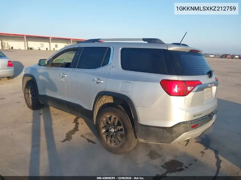 1GKKNMLSXKZ212759 2019 GMC Acadia Slt-1
