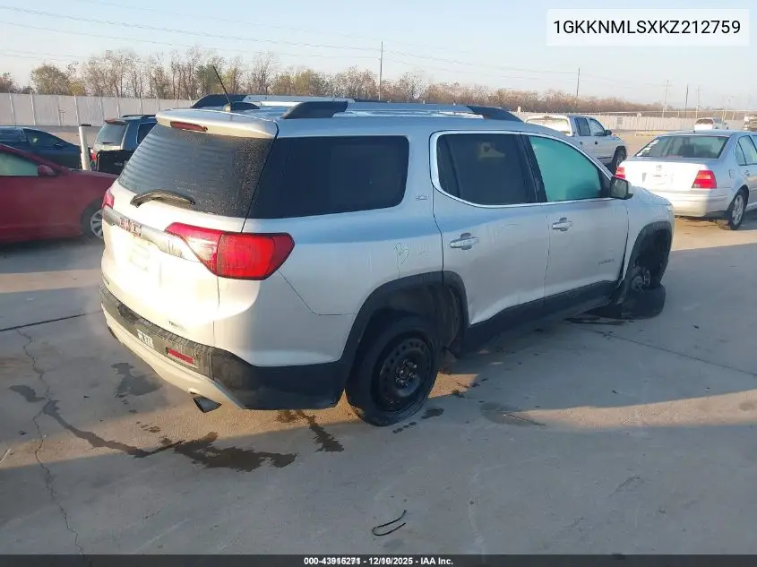 1GKKNMLSXKZ212759 2019 GMC Acadia Slt-1