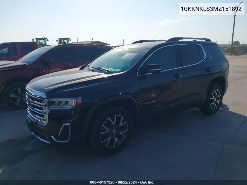 1GKKNKLS3MZ151892 2021 GMC Acadia Fwd Sle