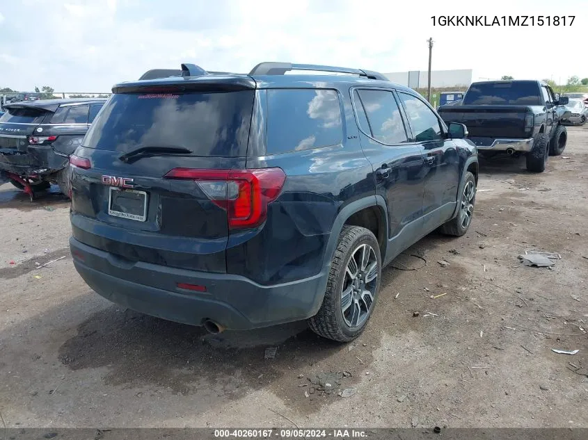 1GKKNKLA1MZ151817 2021 GMC Acadia Sle