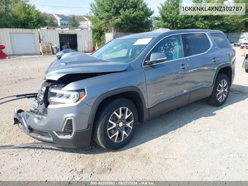 1GKKNKL4XNZ102787 2022 GMC Acadia Fwd Sle